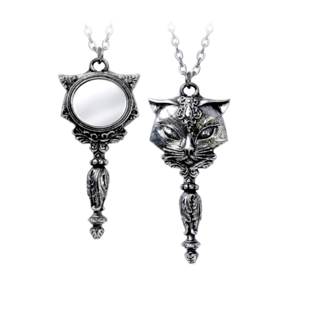 Alchemy gothic cat mirror necklace - Picture 1 of 5
